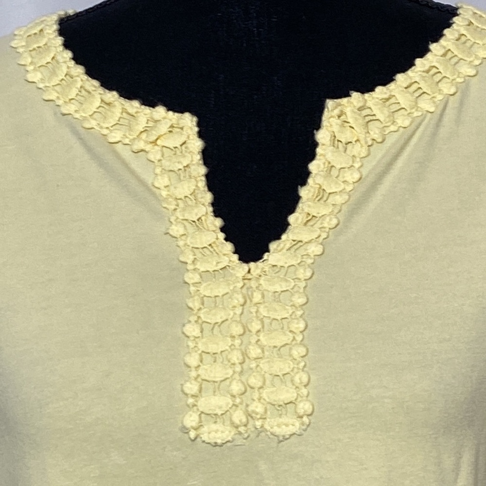 Yellow Lace V-Neck Short Sleeve Shirt M - Picture 5 of 8